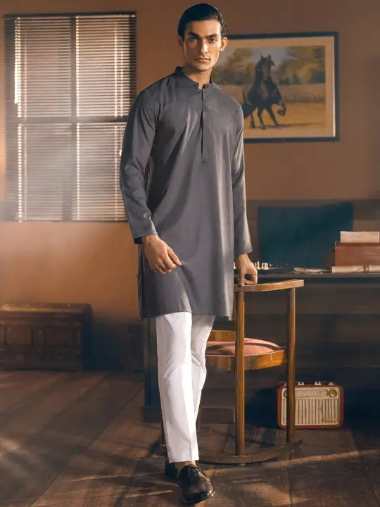 Dark Grey Blended Kurta - Al-K-1049 1