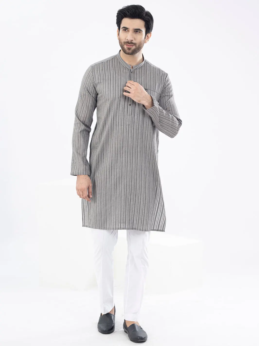 Grey Kurta - Al-K-1076 1