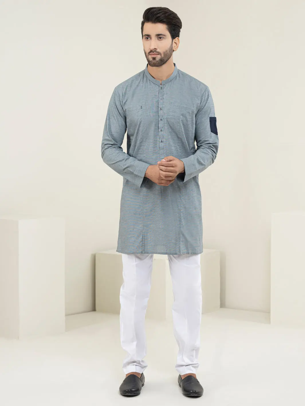 Grey Kurta - Al-K-1128 1