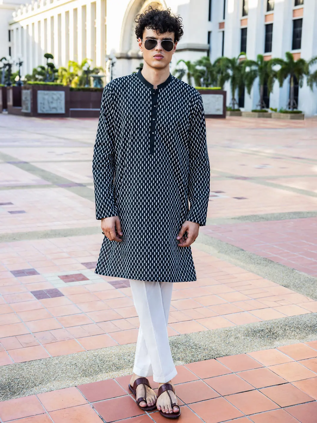 Black Cotton Kurta - Al-K-1134A 1
