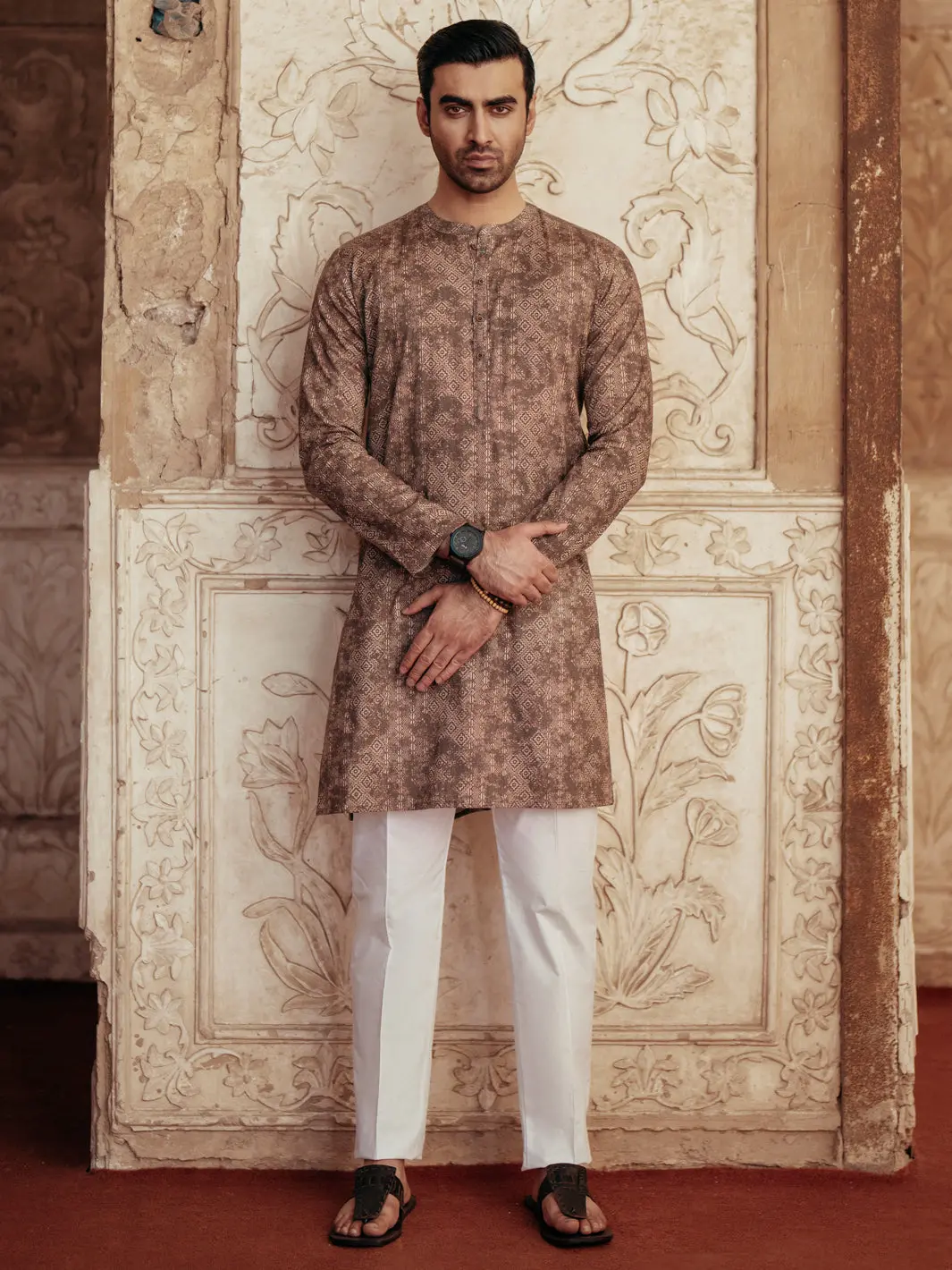 Brown Cotton Kurta - Al-K-1185 1