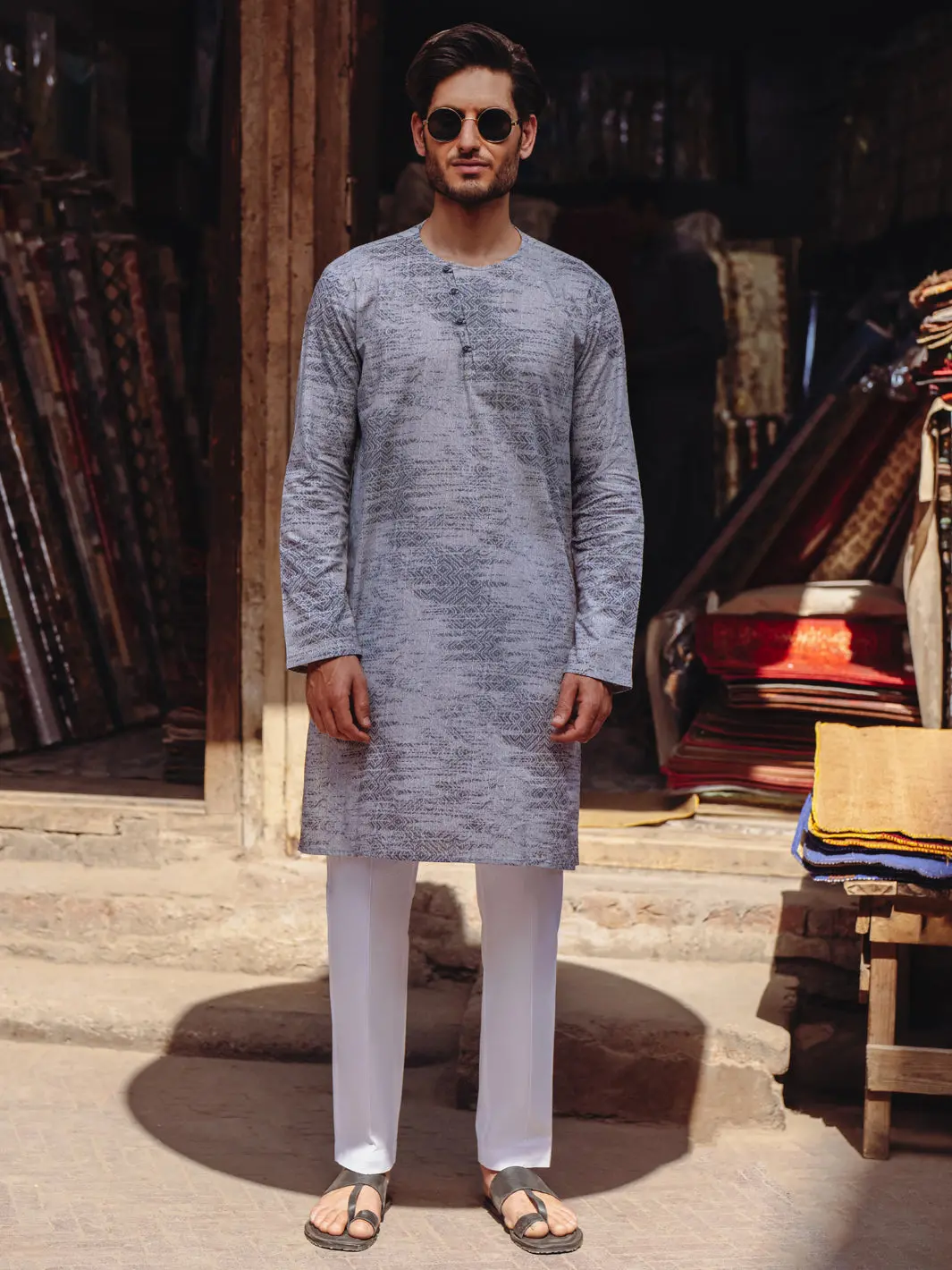Grey Cotton Kurta - Al-K-1186 1