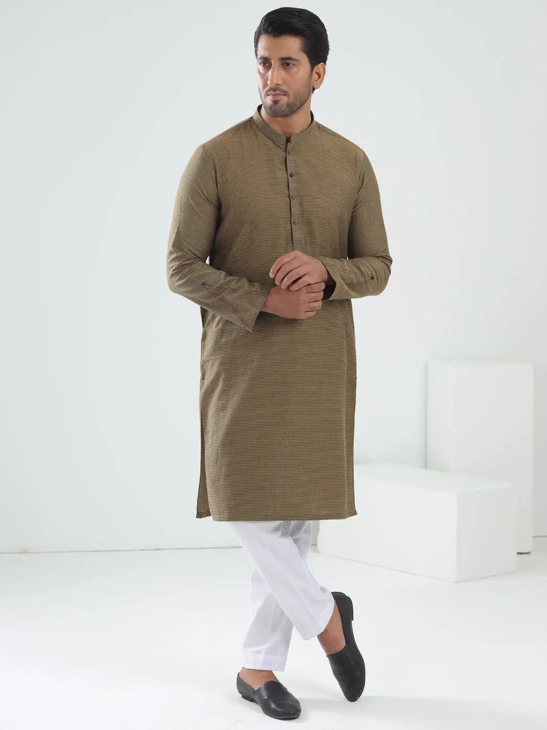 Mustard Cotton Kurta - Al-K-1203 1