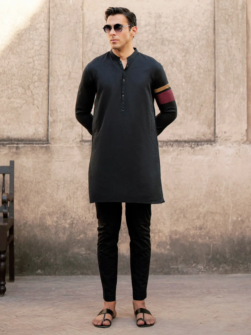Black Cotton Kurta - Al-K-1204 1