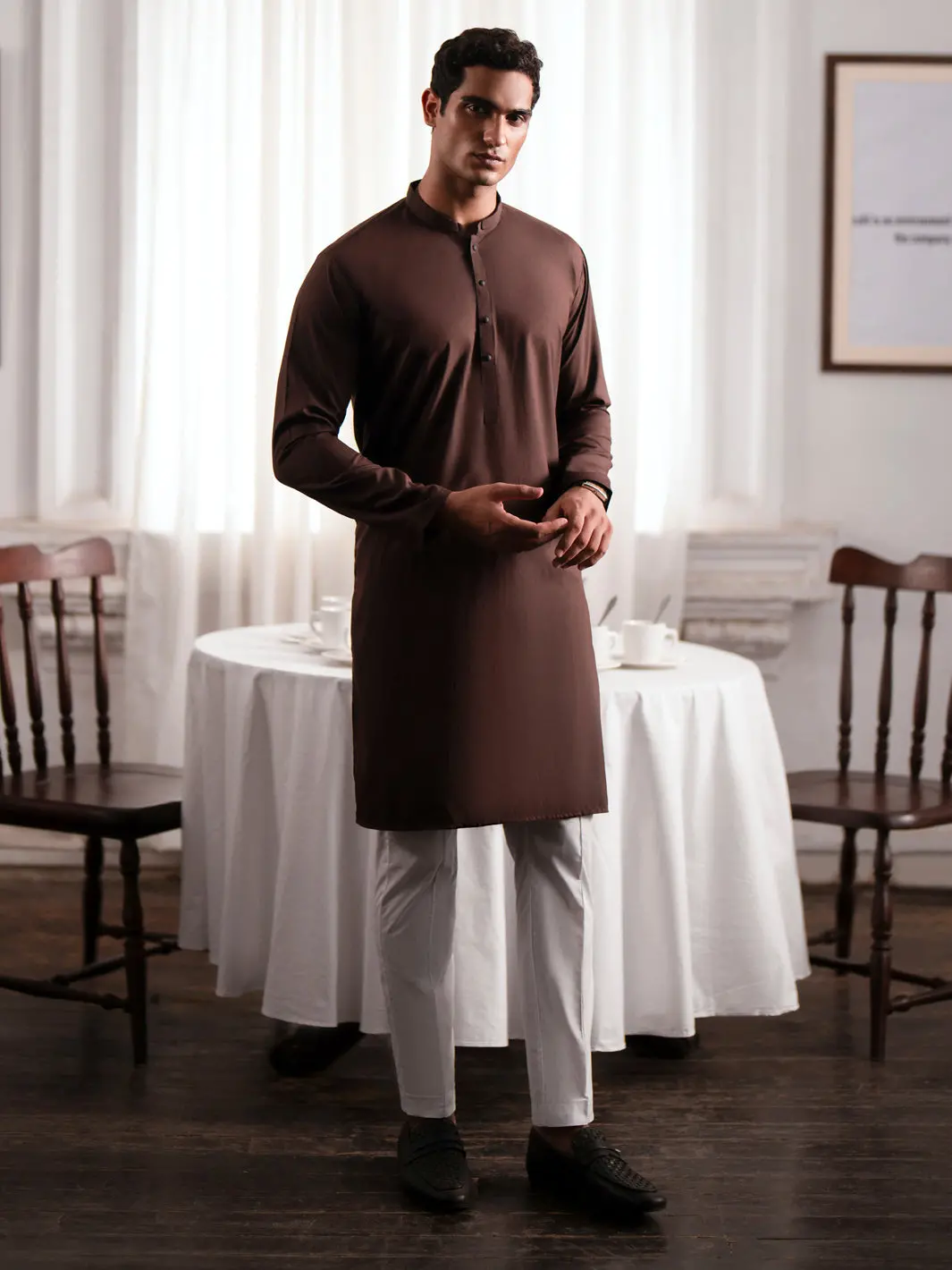 Dark Brown Blended Kurta - Al-K-1225B 1