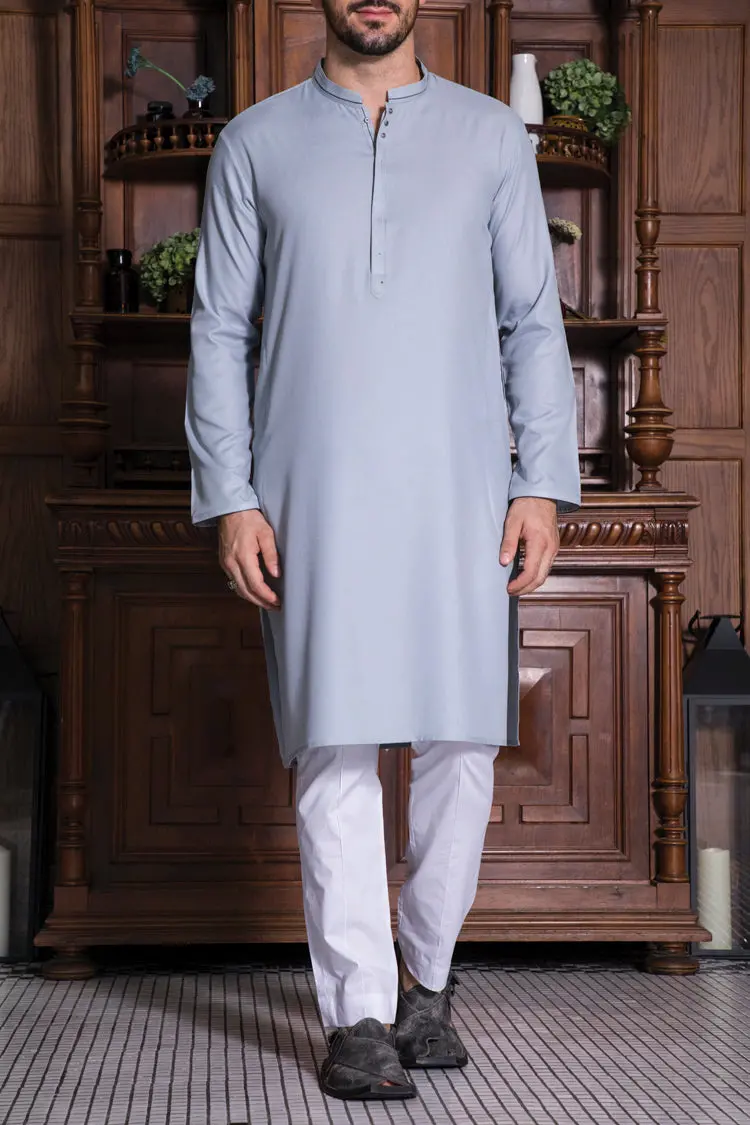 Light Grey Blended Kurta - Al-K-718 1