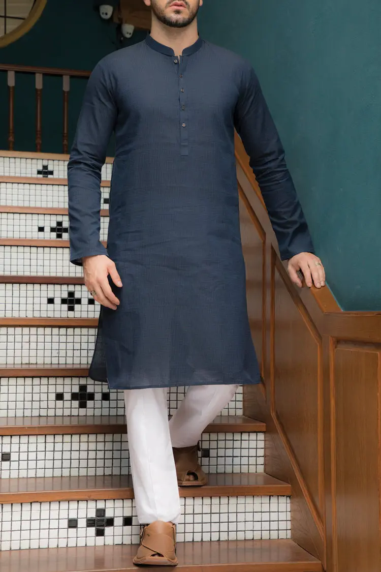 Navy Blue Blended Kurta - Al-K-730 1