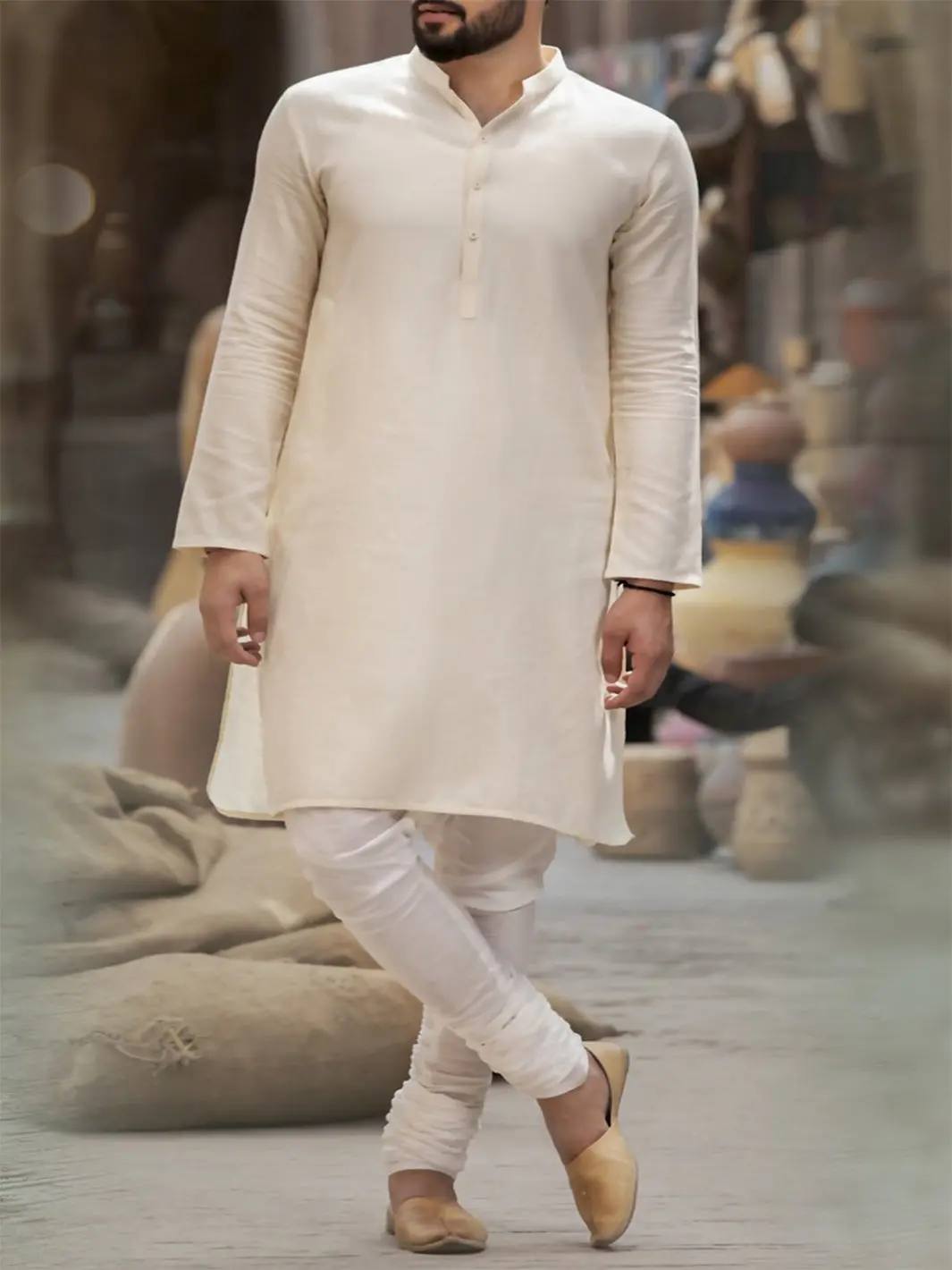 Off White Cotton Kurta - Al-K-738 1