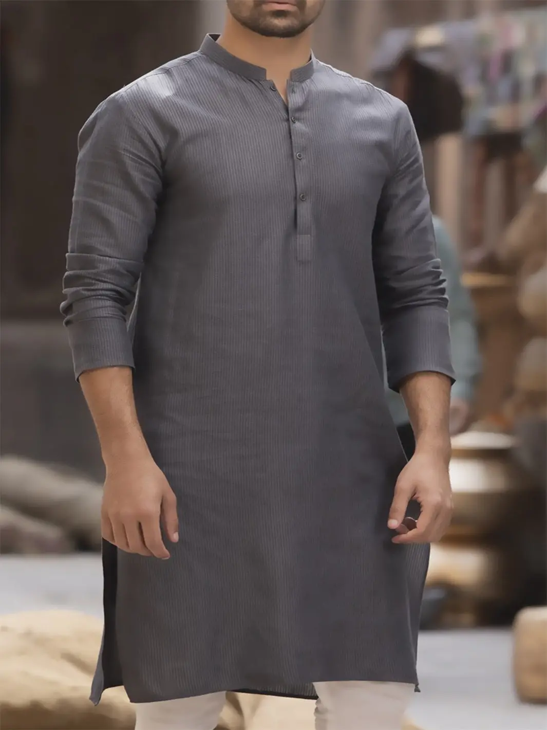 Grey Cotton Kurta - Al-K-739 1