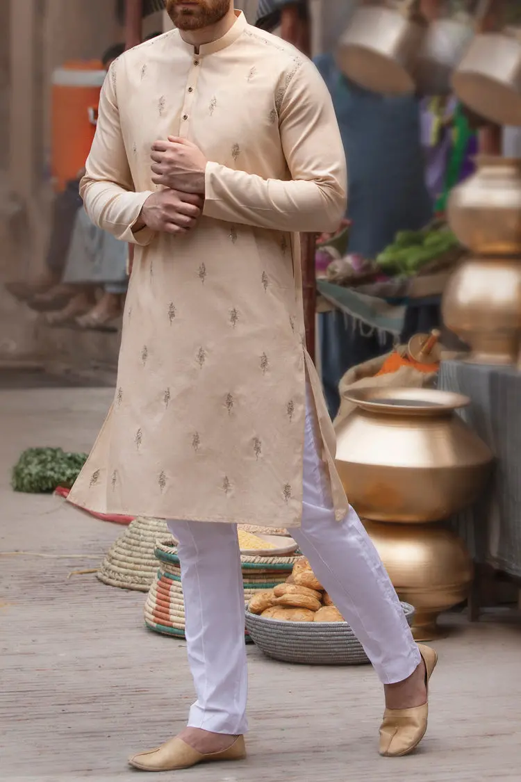 Beige Jacquard Kurta - Al-K-761 1