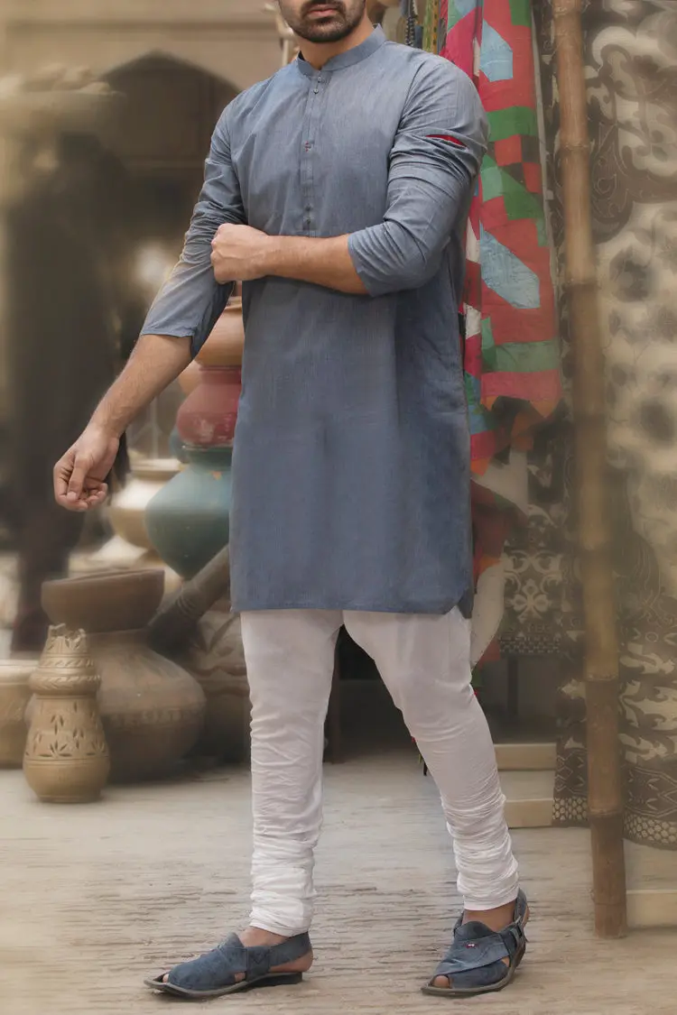 Light Blue Cotton Kurta - Al-K-763 1