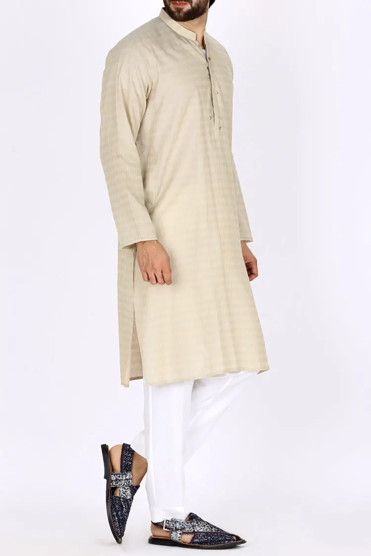 Beige Jacquard Kurta - Al-K-772A 1
