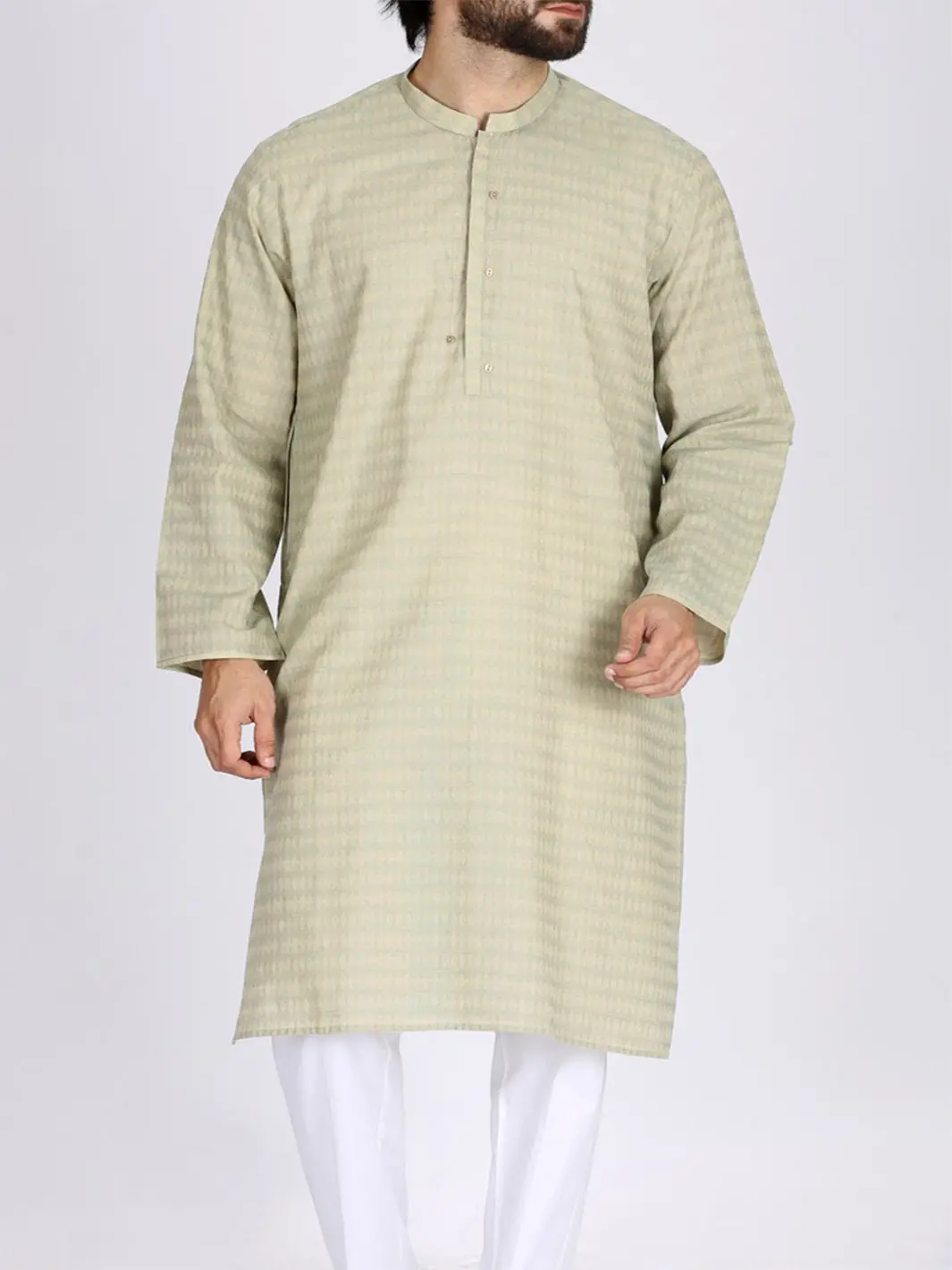 Ivory Green Jacquard Kurta - Al-K-772C 1