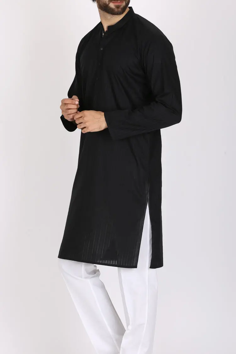 Black Cotton Kurta - Al-K-777 1