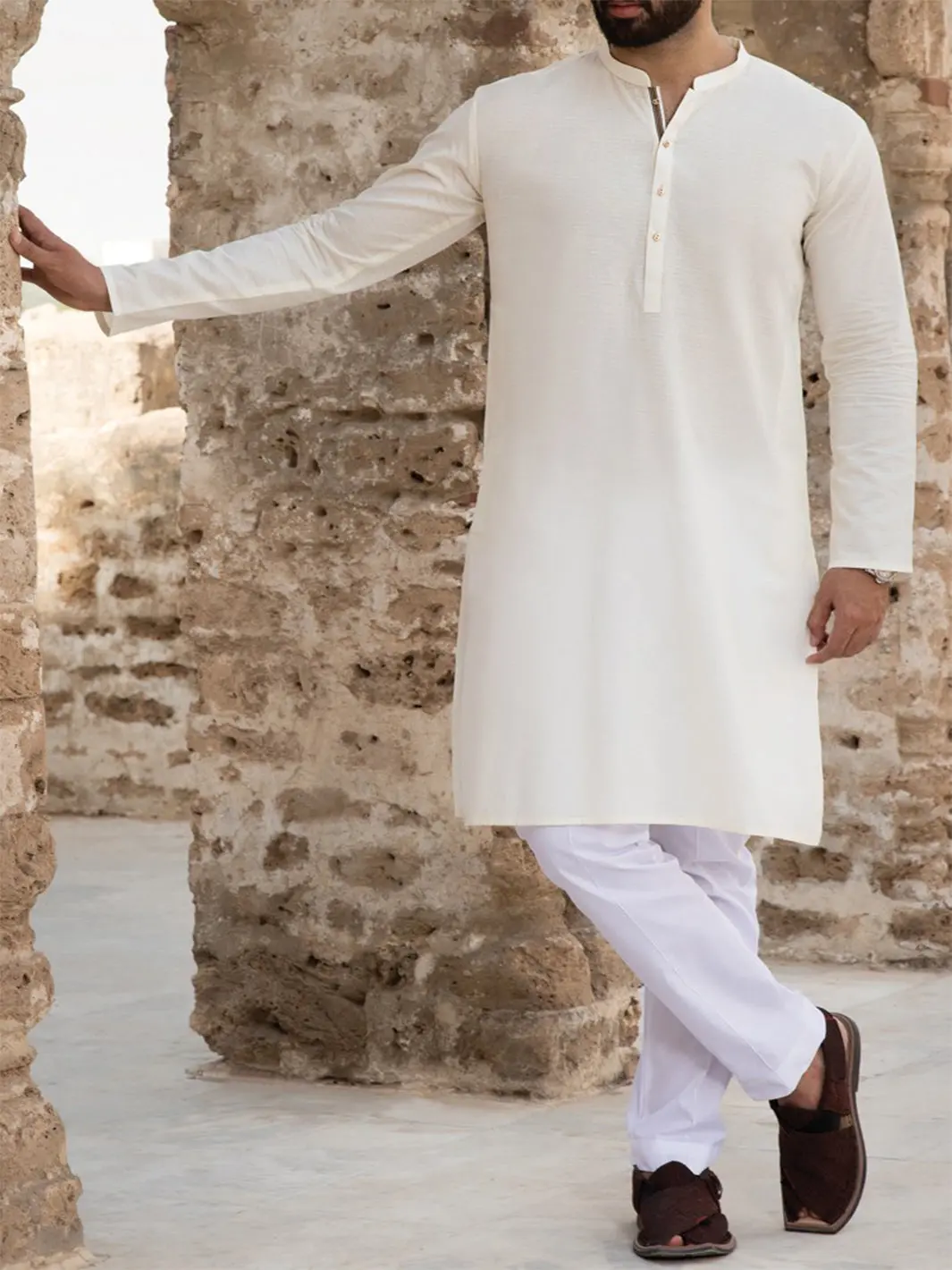 Off White Cotton Kurta - Al-K-797 1
