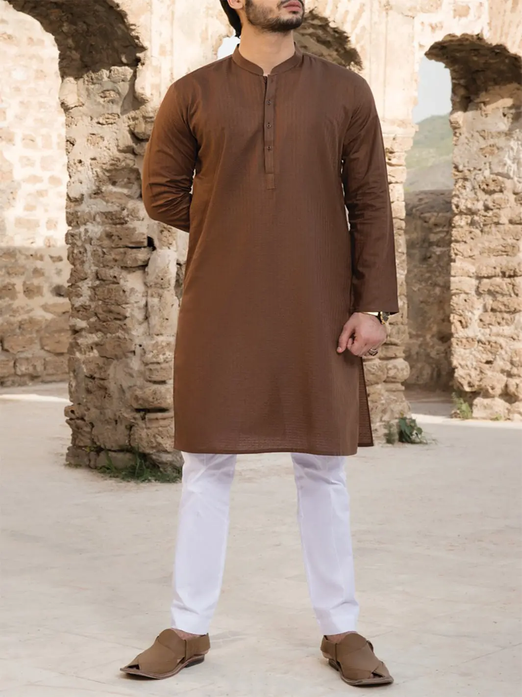 Brown Cotton Kurta - Al-K-798 1