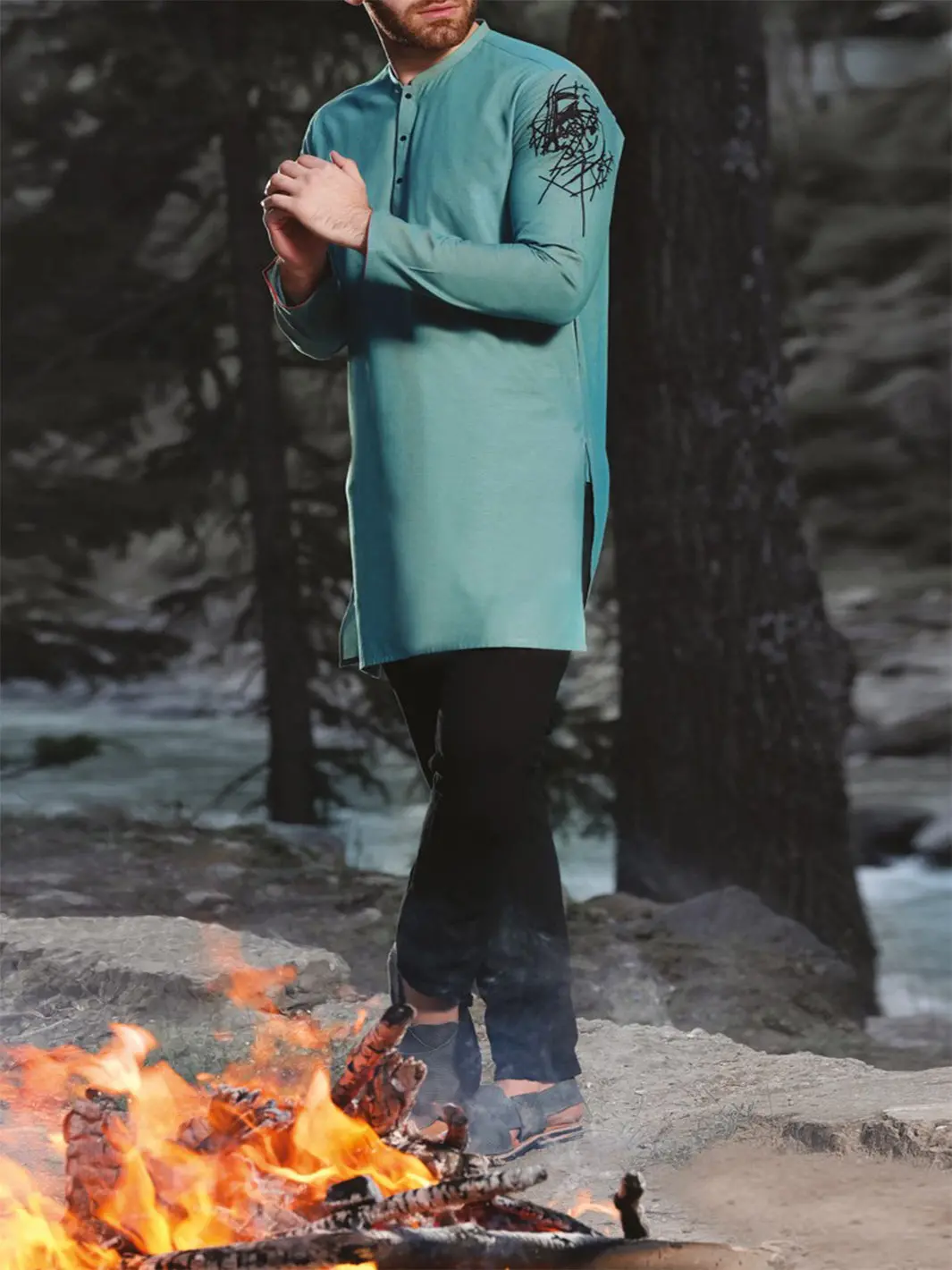 Green Blended Kurta - Al-K-817 1