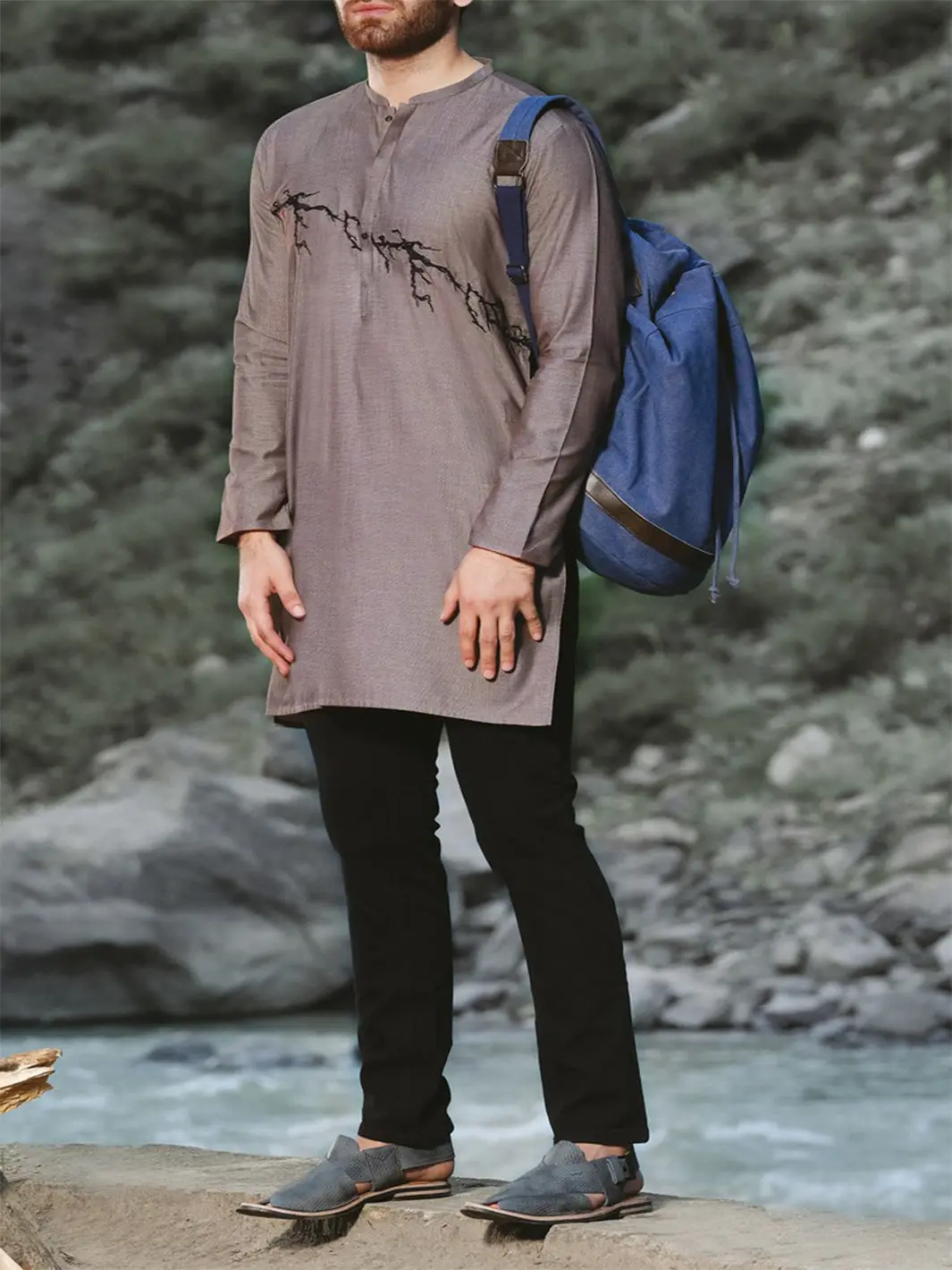 Grey Blended Kurta - Al-K-820 1