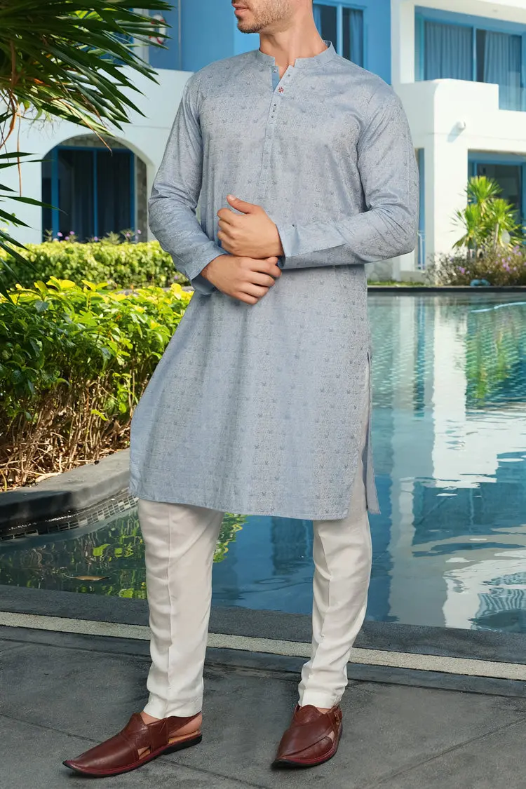 Light Blue Jacquard Kurta - Al-K-843 1