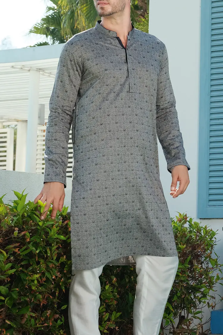 Grey Jacquard Kurta - Al-K-845 1