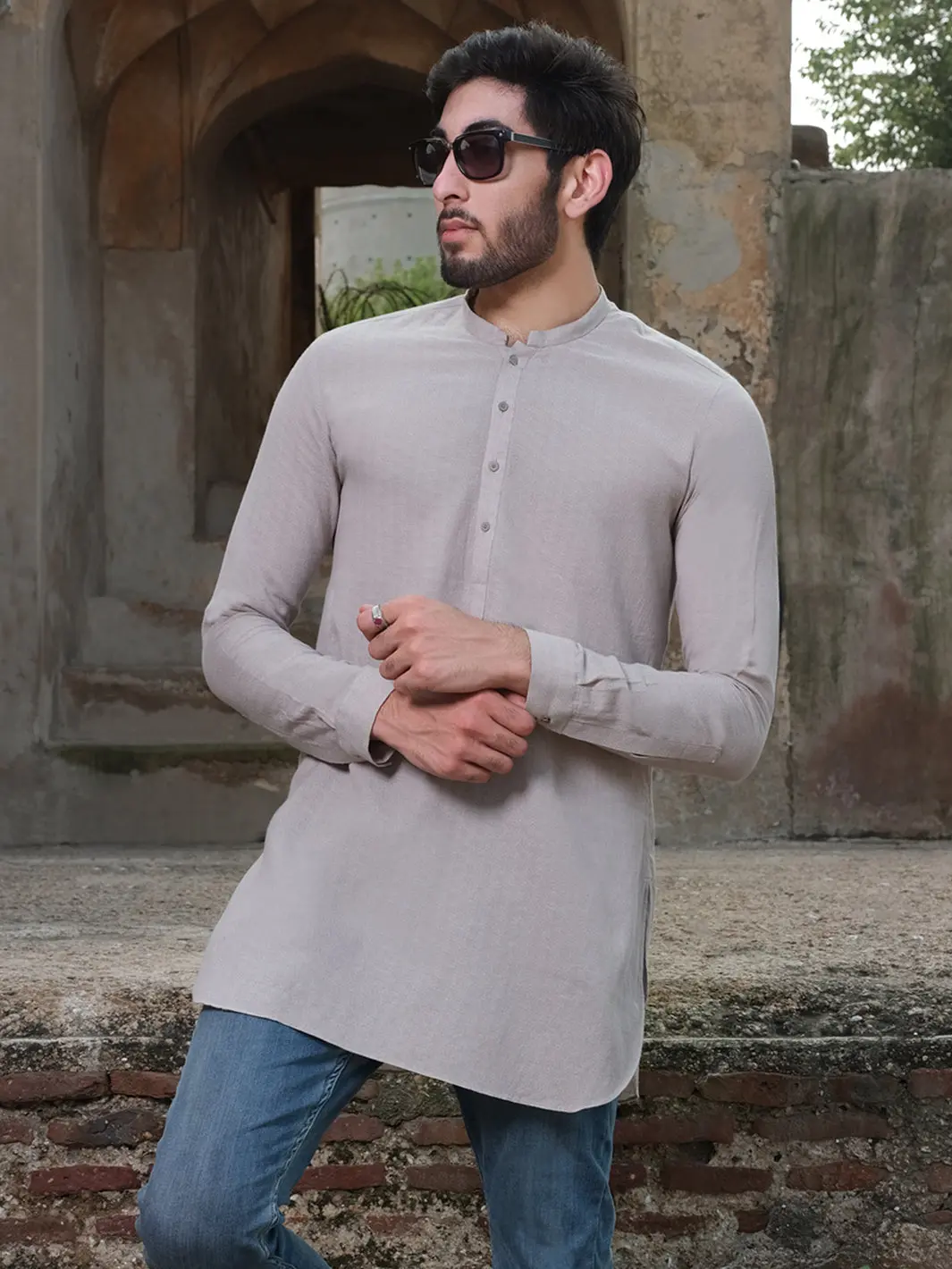 Light Grey Woven Kurta - Al-K-874 1