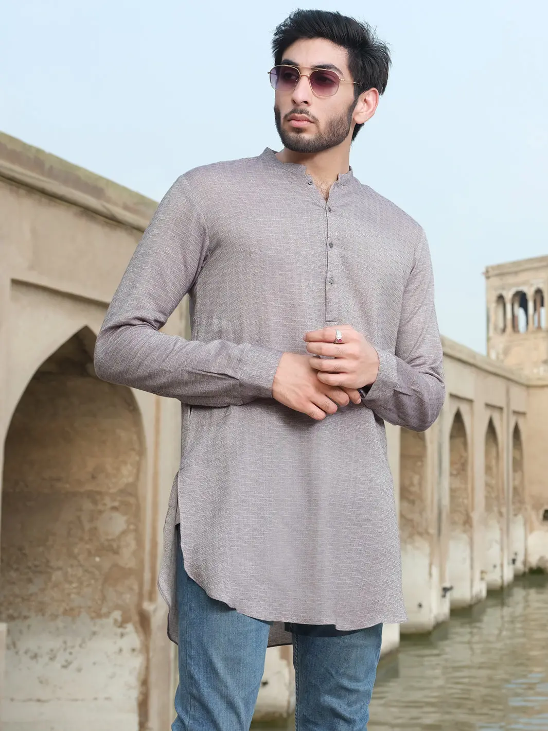 Light Grey Woven Kurta - Al-K-875 1