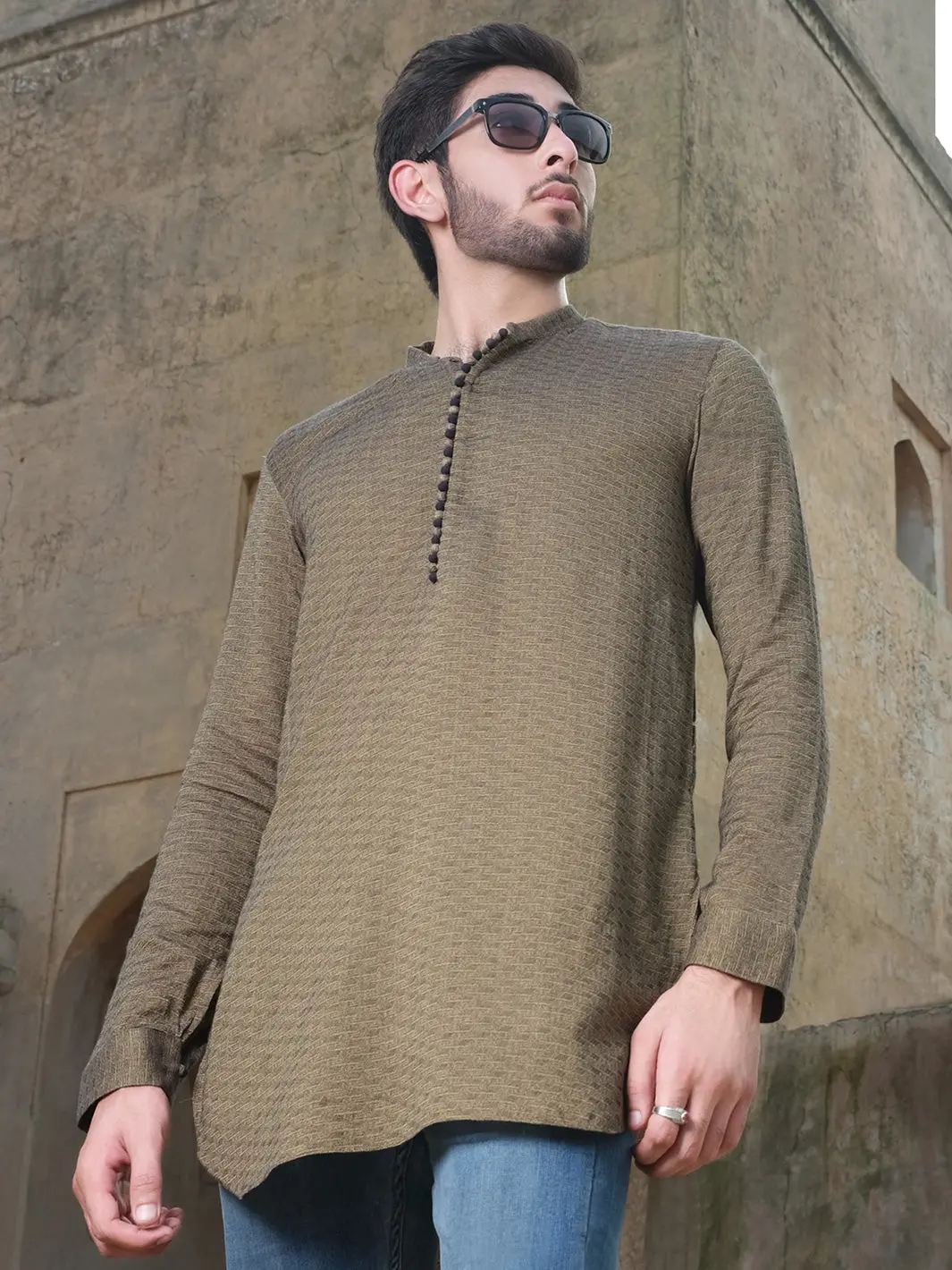 Green Woven Kurta - Al-K-876 1