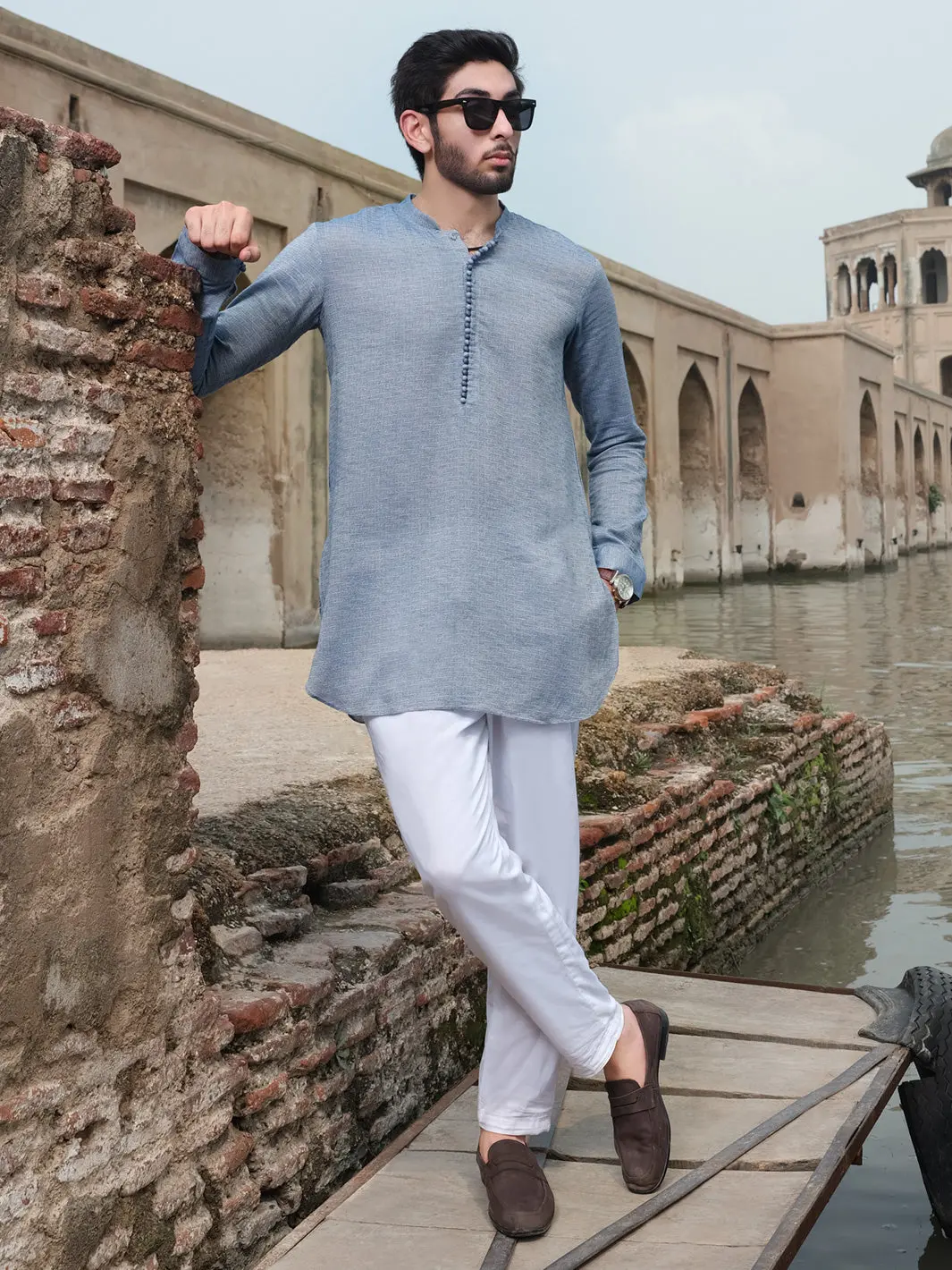 Light Blue Woven Kurta - Al-K-877 1