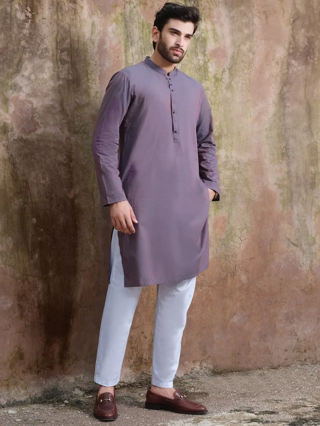 Purple Two-Tone Blended Kurta - Al-K-878 1