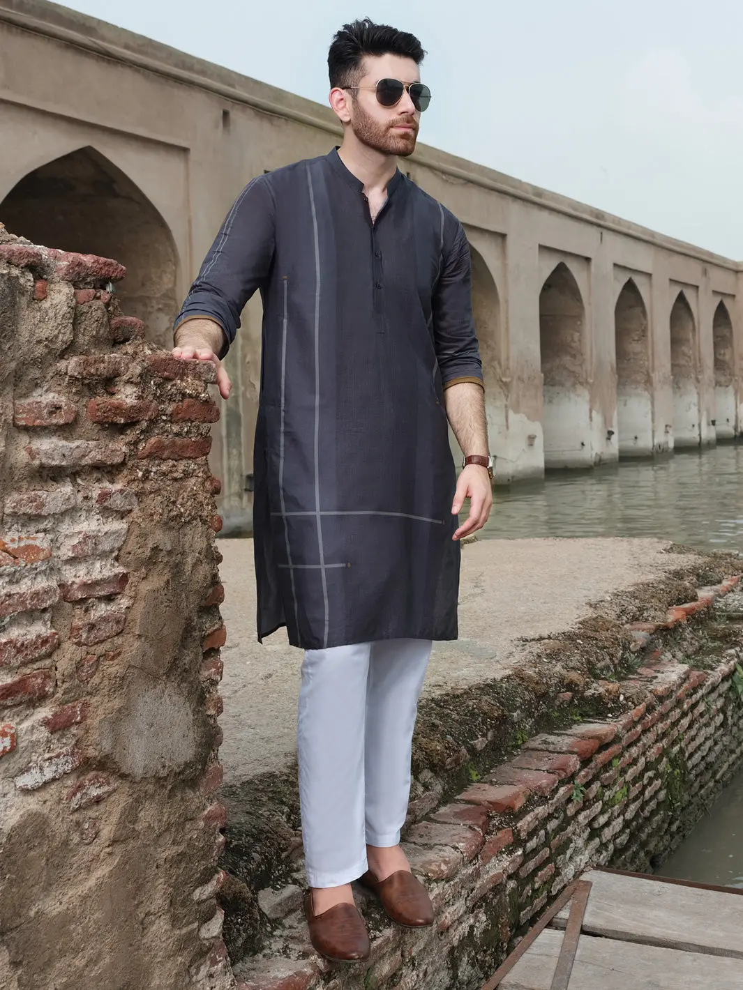 Anchor Grey Cotton Kurta - Al-K-884 1