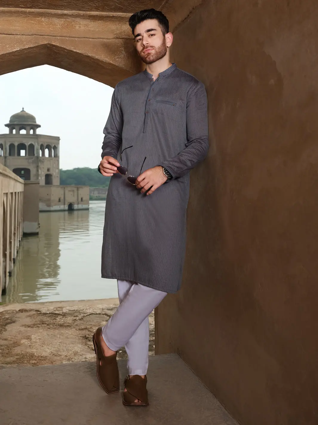 Blue Dobby Textured Kurta - Al-K-890 1