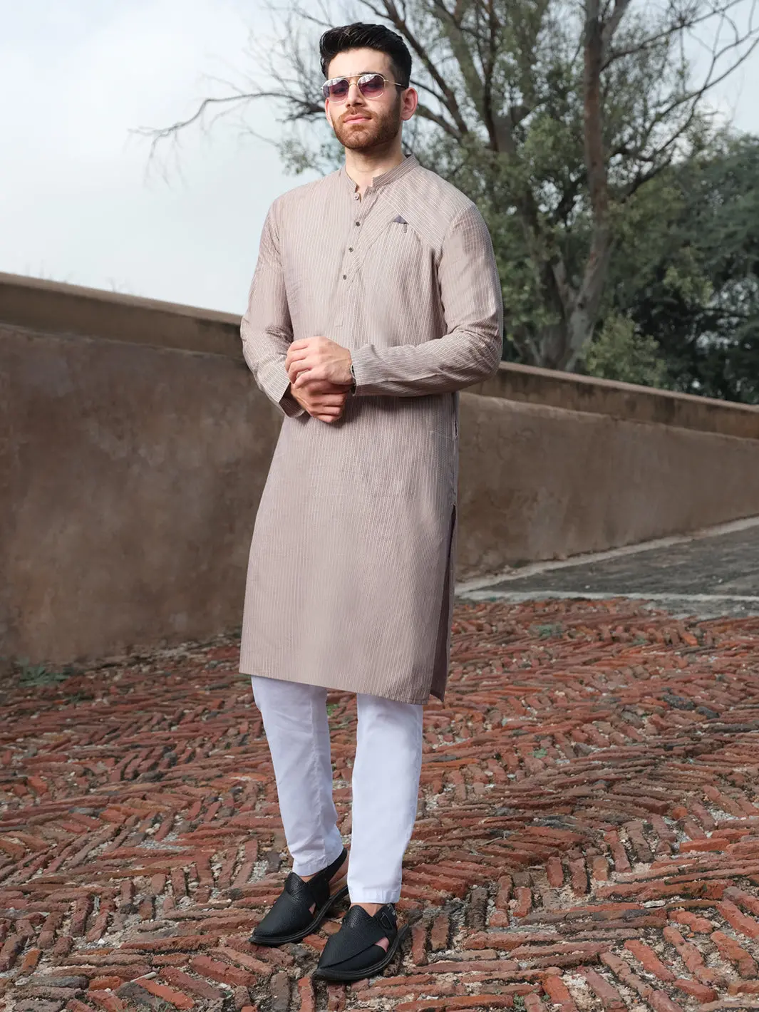 Light Purple Dobby Textured Kurta - Al-K-897 1