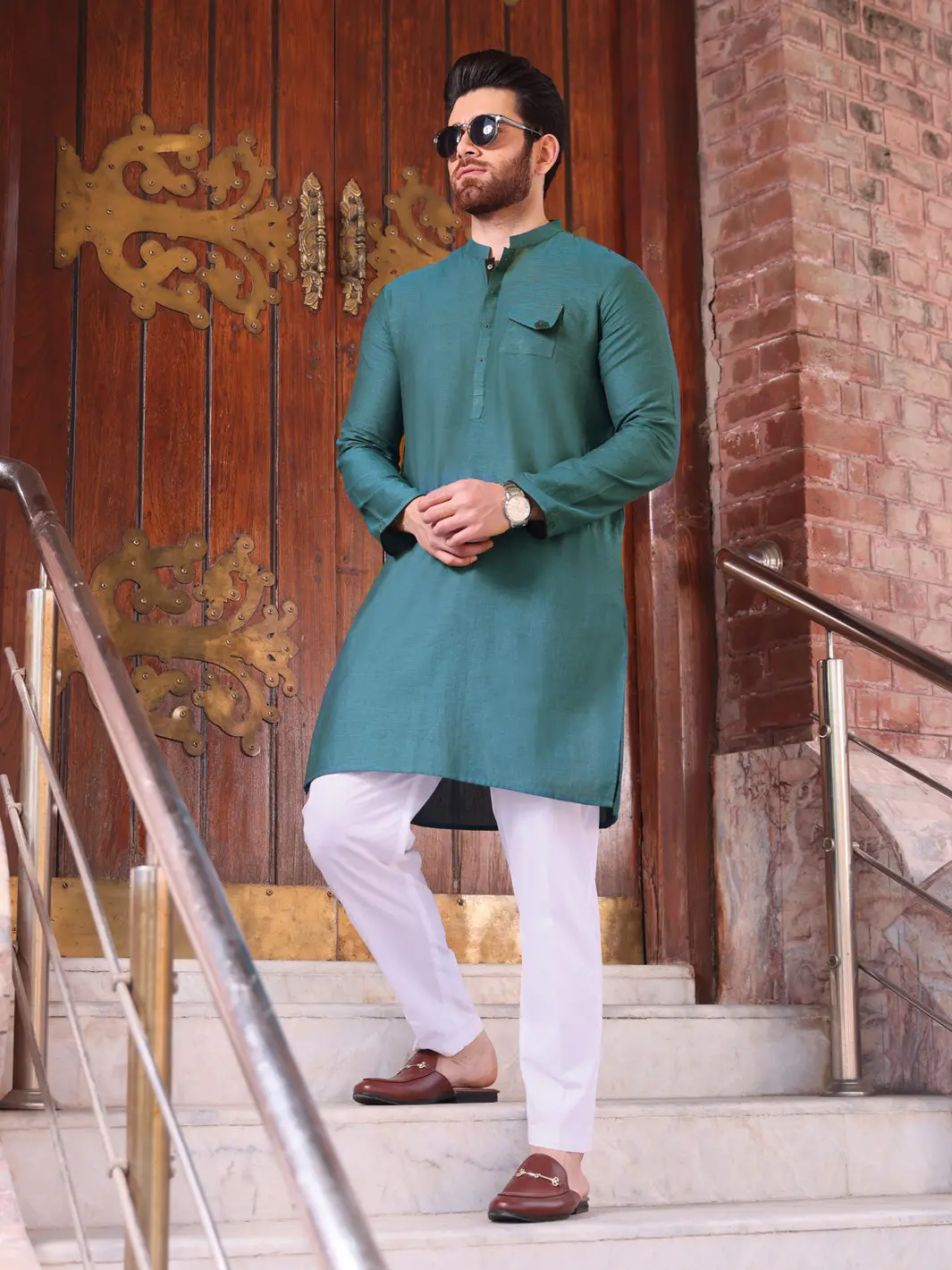 Teal Green Cotton Kurta - Al-K-906 1