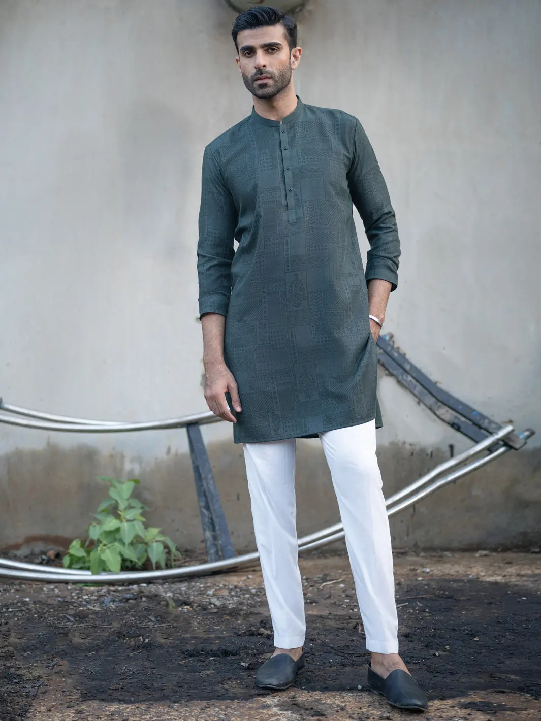 Green Textured Kurta - Al-K-970 1