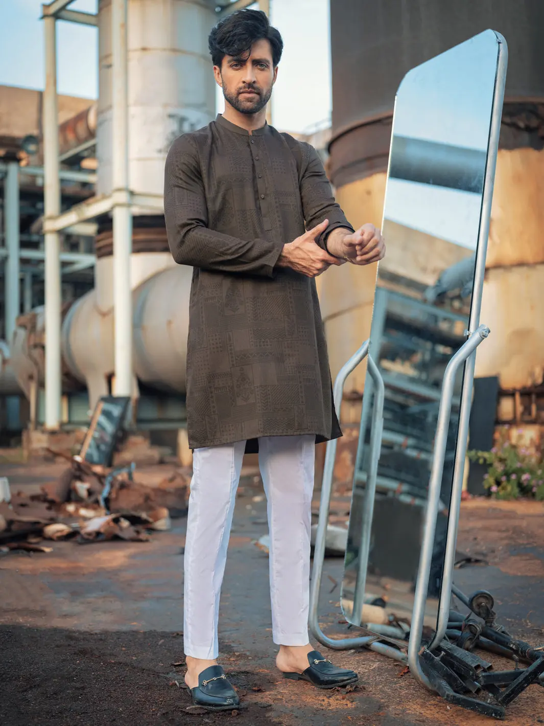 Brown Textured Kurta - Al-K-969 1