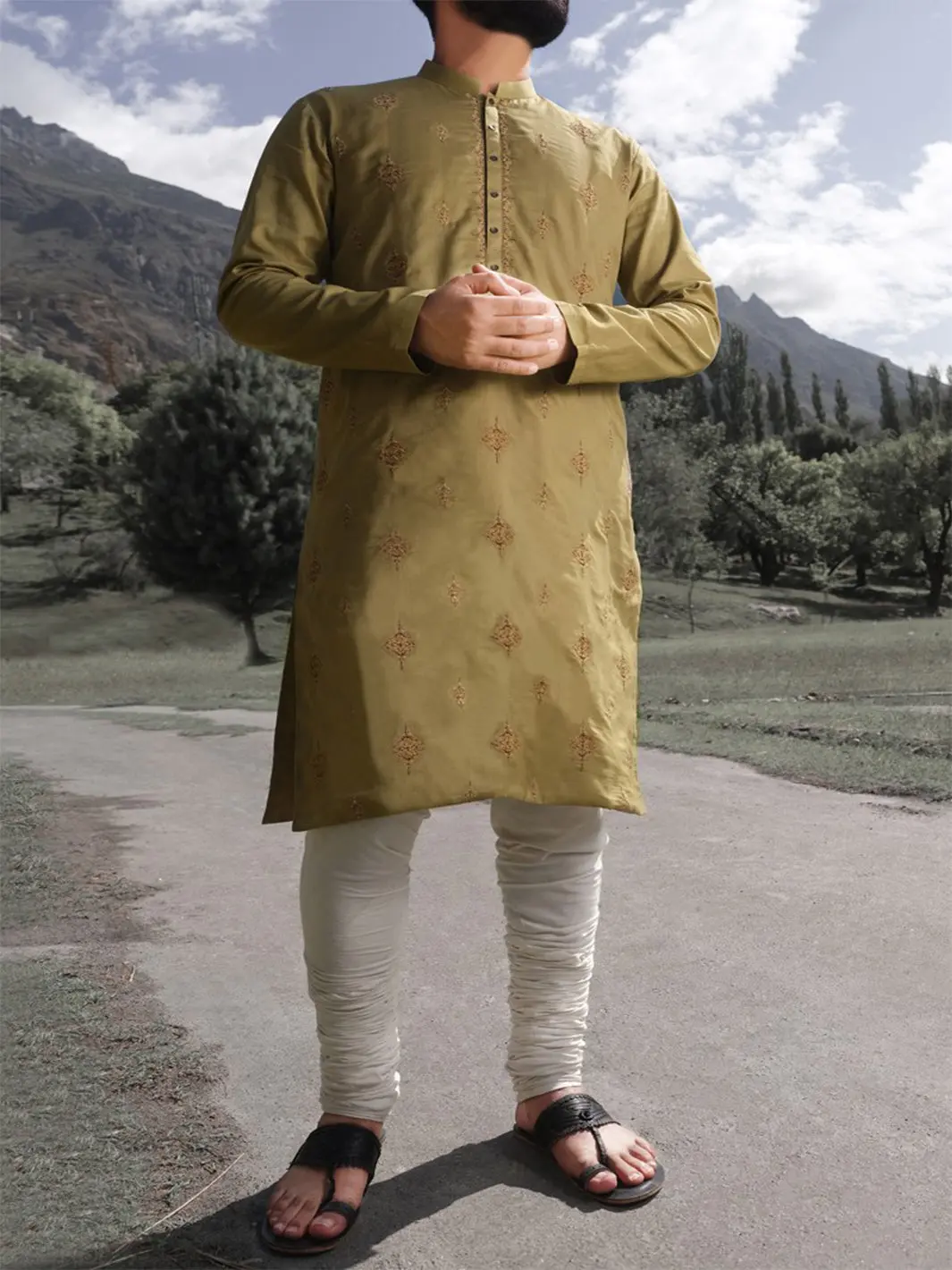 Green Jacquard Special Kurta - Al-K-Sp-021 1