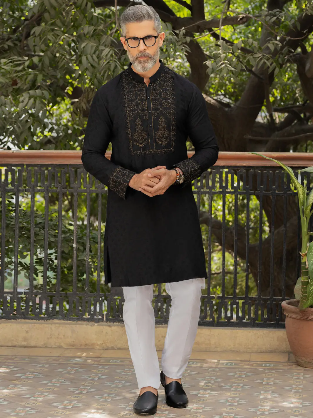 Black Blended Formal Kurta - Al-K-Sp-046 1
