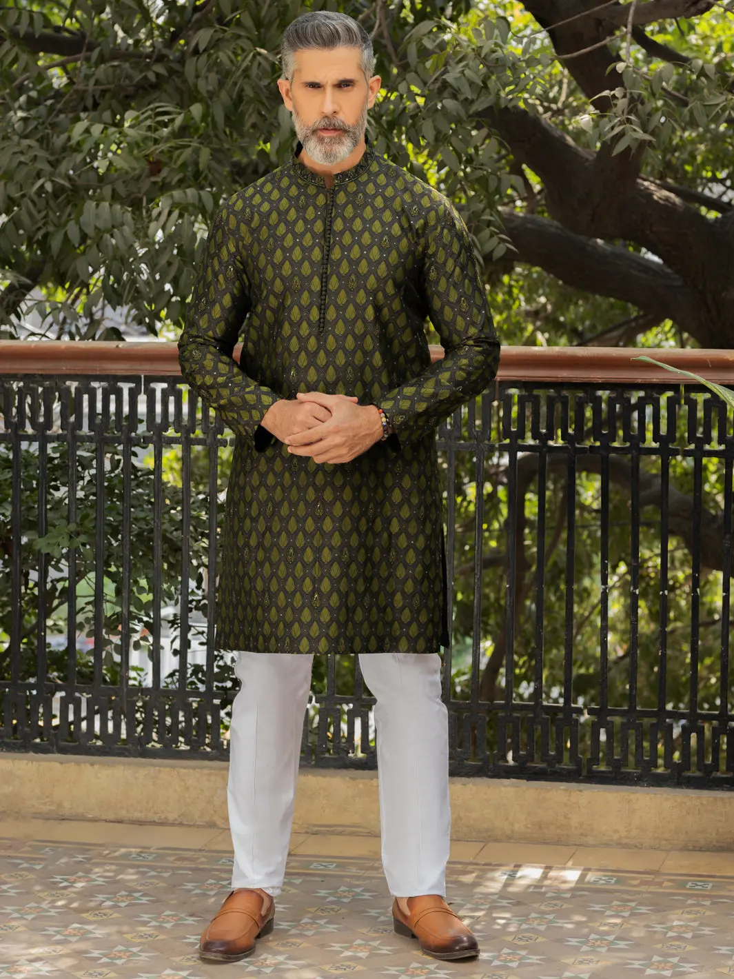 Green Blended Formal Kurta - Al-K-Sp-048 1