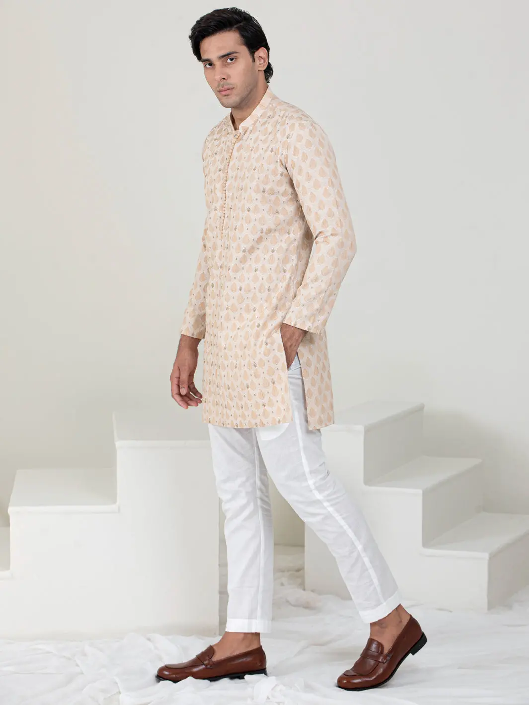 Beige Blended Formal Kurta - Al-K-Sp-051 1