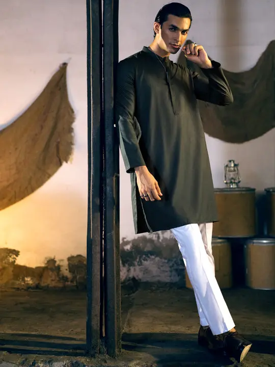 Green Blended Kurta - Al-K-1048 1