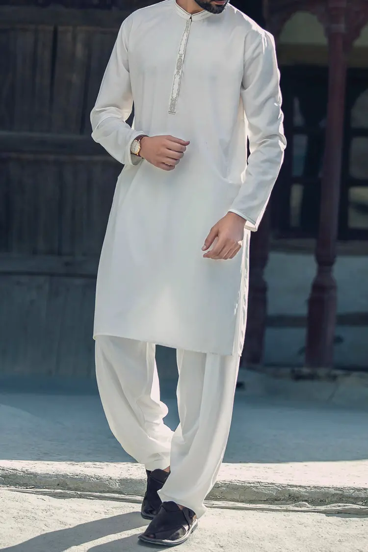 White Blended Kameez Shalwar - Al-Ks-2272 1