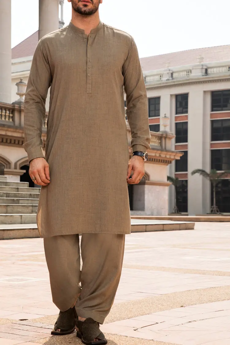 Ash Brown Blended Kameez Shalwar - Al-Ks-2293 1