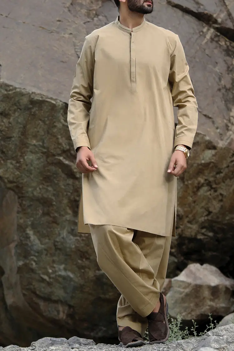 Olive Green Blended Kameez Shalwar - Al-Ks-2294 1