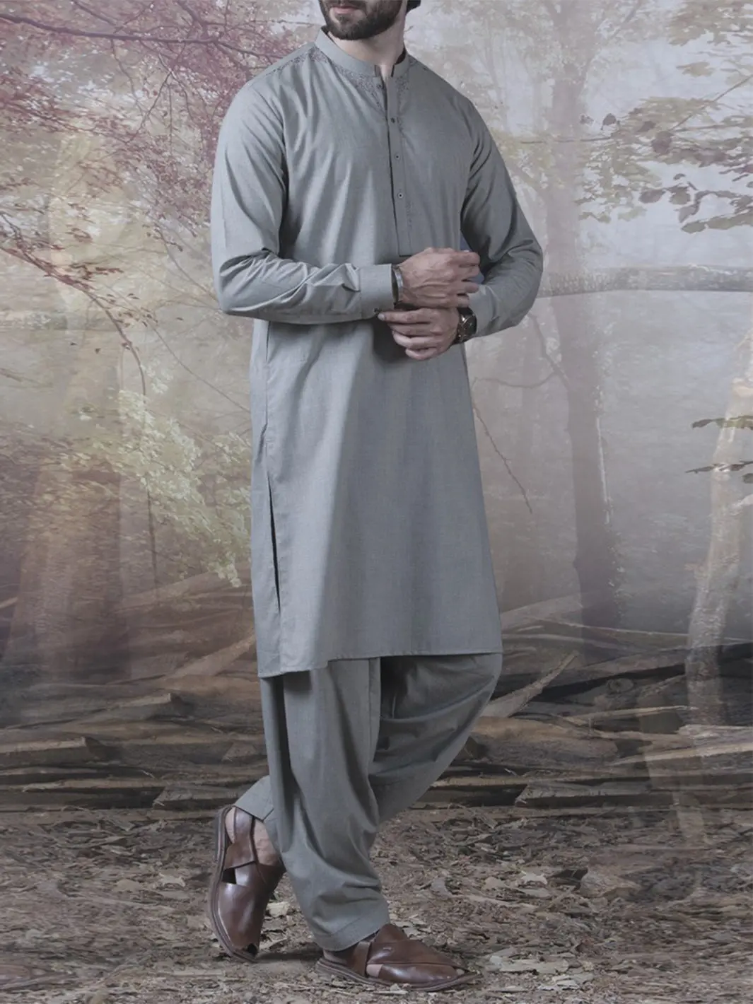 Grey Blended Kameez Shalwar - Al-Ks-2325 1