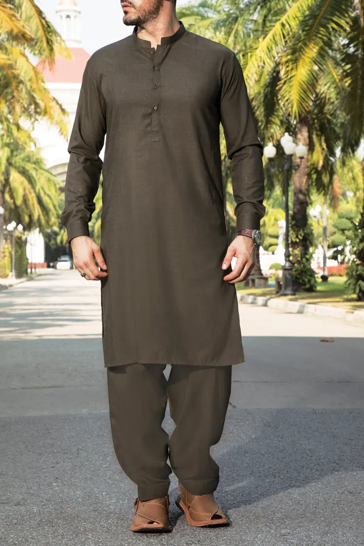 Chocolate Brown Blended Kameez Shalwar - Al-Ks-2347 1