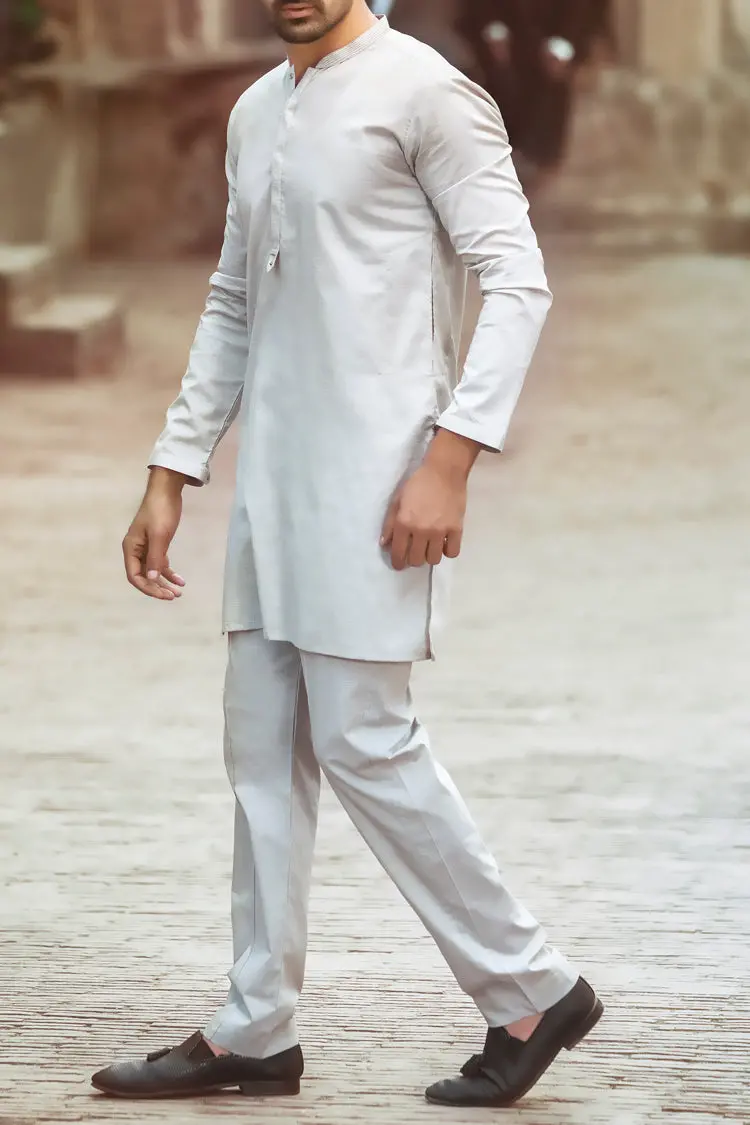 Light Grey Cotton Kameez Shalwar - Al-Ks-2355 1