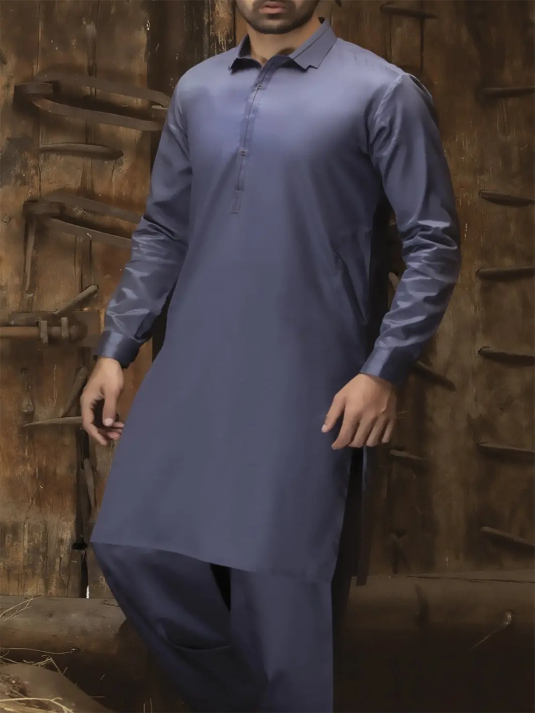 Grey Cotton Kameez Shalwar - Al-Ks-2356 1