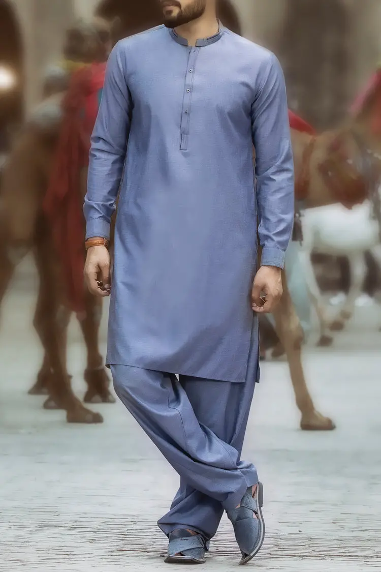 Light Blue Blended Kameez Shalwar - Al-Ks-2364 1