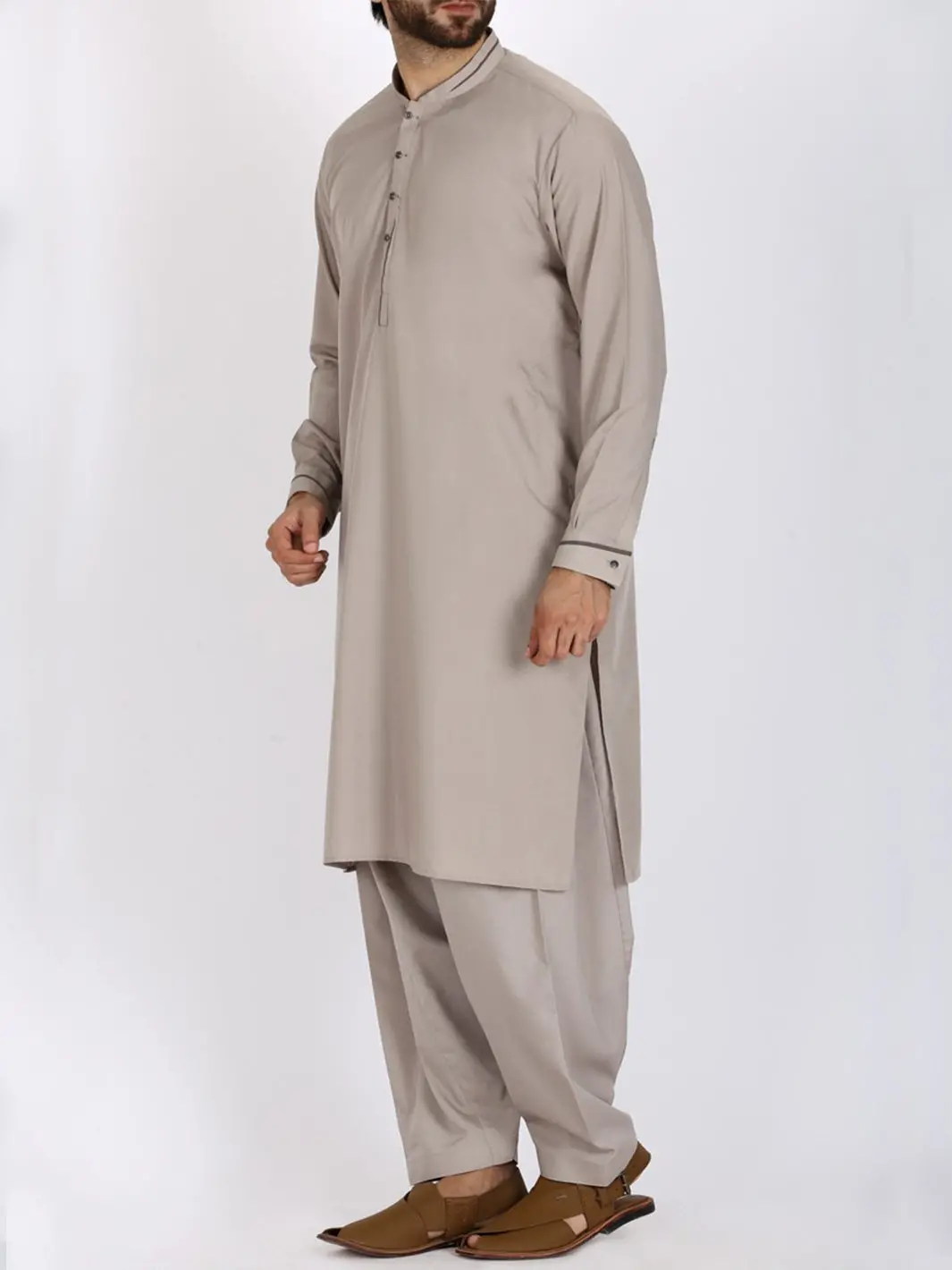 Light Grey Blended Kameez Shalwar - Al-Ks-2366 1
