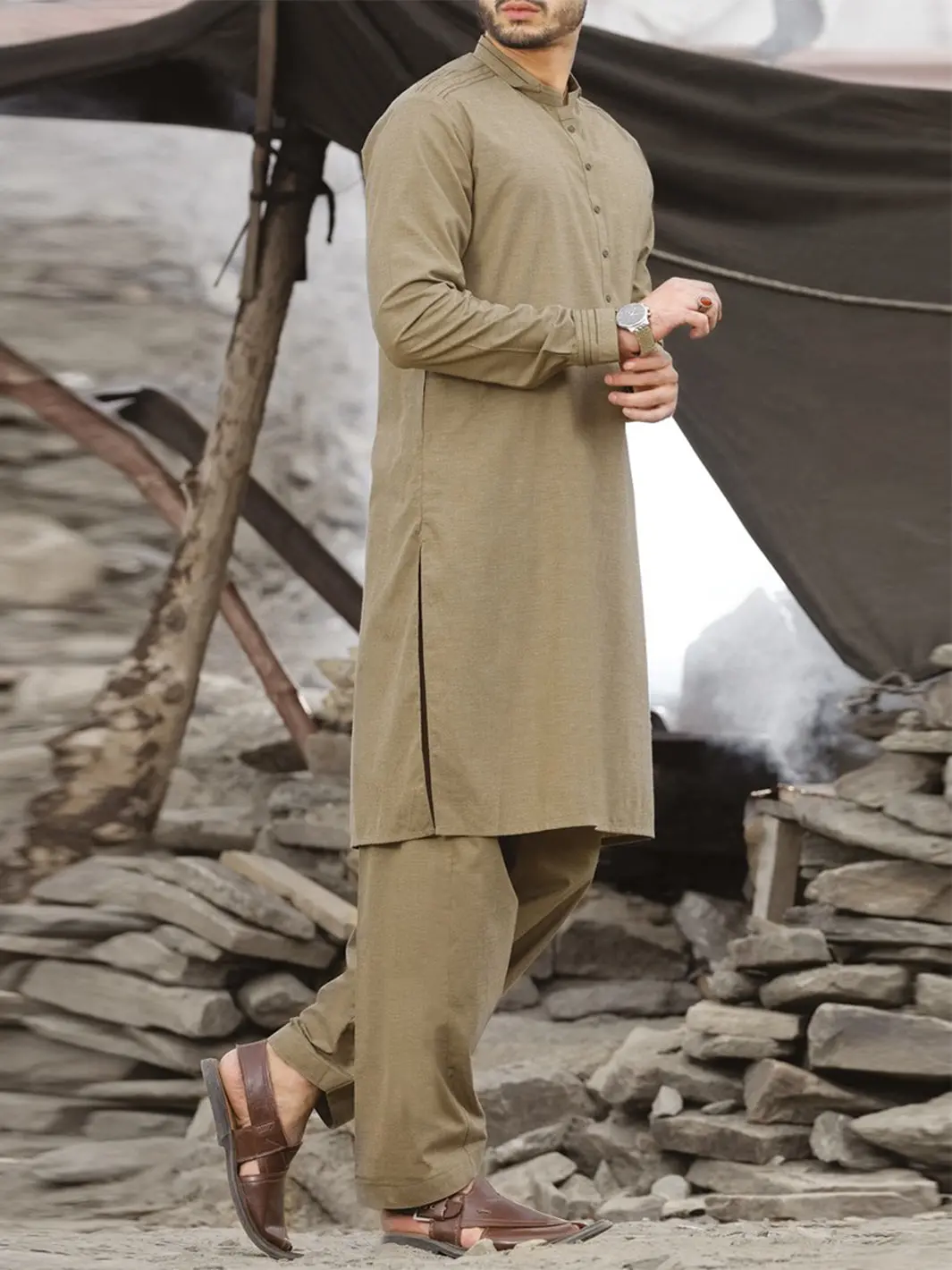 Green Blended Kameez Shalwar - Al-Ks-2372 1